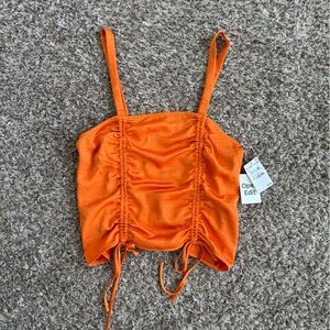 Open Edit Orange Ruched Tie-Crop Cami Top